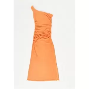 Image of Missguided Shoulder Ruched Maxi Dress Slinky - Orange
