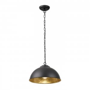 Image of 1 Light Dome Ceiling Pendant Matt Black, Gold Leaf, E27