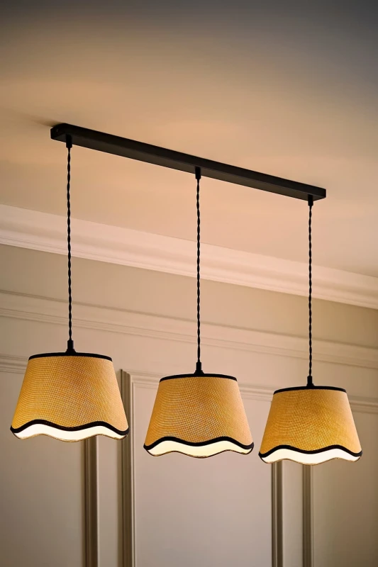 Image of ValueLights ValueLights Dutton Black Trim Scallop 3 Drop Black Diner Ceiling Pendant Light with Bulbs Black One Size Unisex 5059406063558