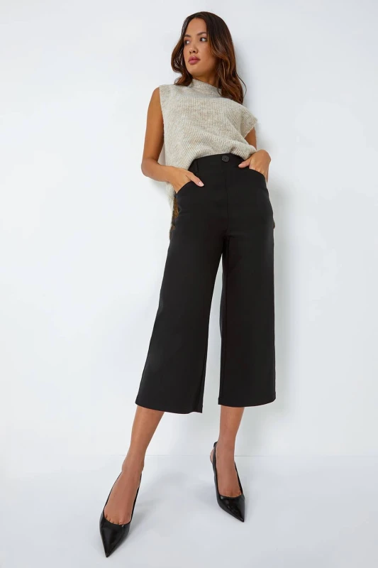 Image of Roman Cropped Stretch Culotte Black