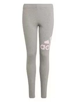 Image of adidas Essentials Kids Girls Big Logo Tights, Light Grey, Size 9-10 Years