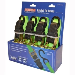 Image of Faithfull Ratchet Tie-Downs 5m x 25mm Green 4 Piece