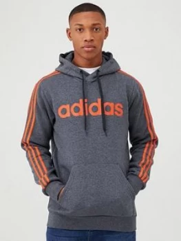 Image of Adidas Essential 3 Stripe Pullover Hoodie - Grey/Orange