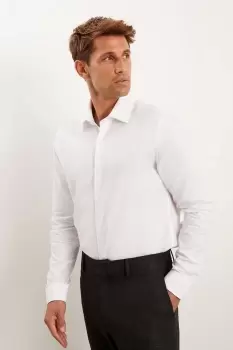 Image of White Slim Fit Pure Cotton Twill Shirt