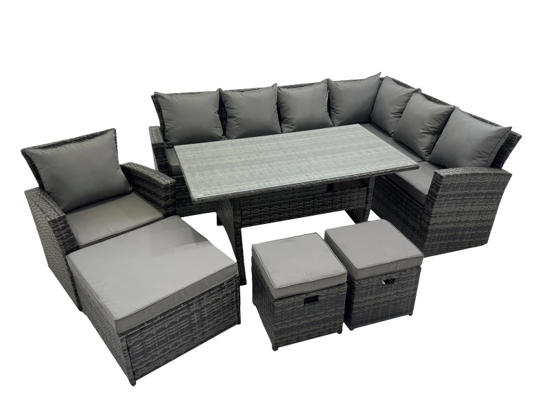 Image of Fimous 10 Seater Patio Dining Corner Sofa Sets with Chair Dark Grey Mixed Dark Grey Unisex