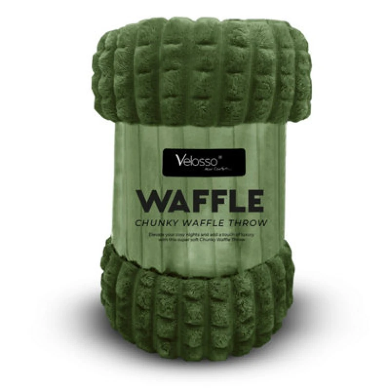 Image of Velosso Elegant Waffle Style Ribbed Thermal Plush Throw - Cosy Winter Embossed Fur Blanket For Sofa, Bed - 127Cm X 152Cm - Olive