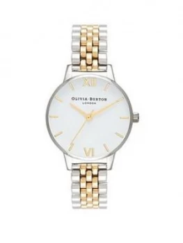 Image of Olivia Burton White and Gold Detail Dial Two Tone Stainless Steel Bracelet Ladies Watch, One Colour, Women