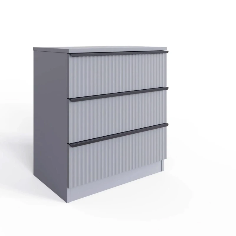Image of FWStyle FWStyle 3 Drawer Chest Of Drawers Dark Matt Grey Scalloped Design Grey One Size Unisex 5056413129321