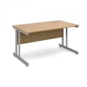 Image of Momento straight desk 1400mm x 800mm - silver cantilever frame and oak