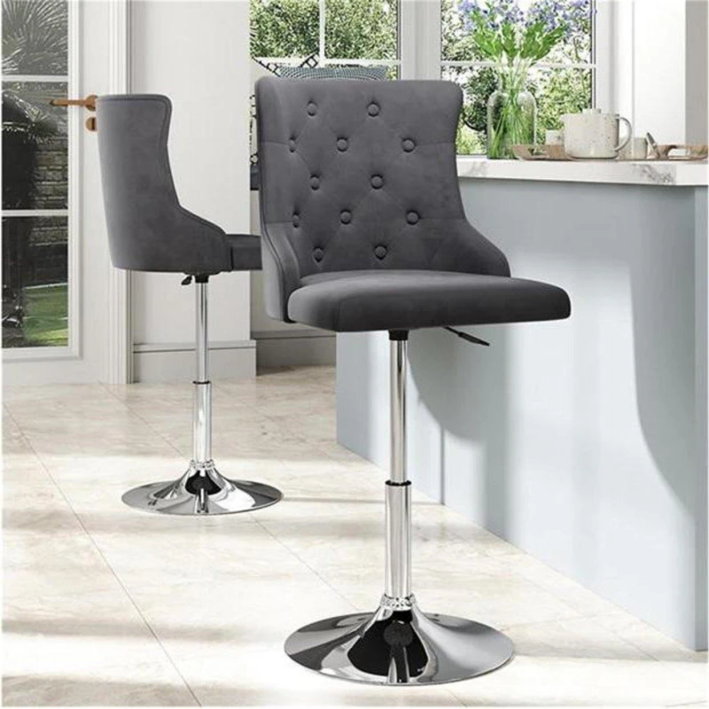 Image of Kabinet UK One Modern Velvet Bar Stool with Silver Base Grey unisex One size