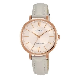 Image of Lorus RG264MX9 Ladies Elegant Beige Leather Strap Watch with Rose Gold Plated Case