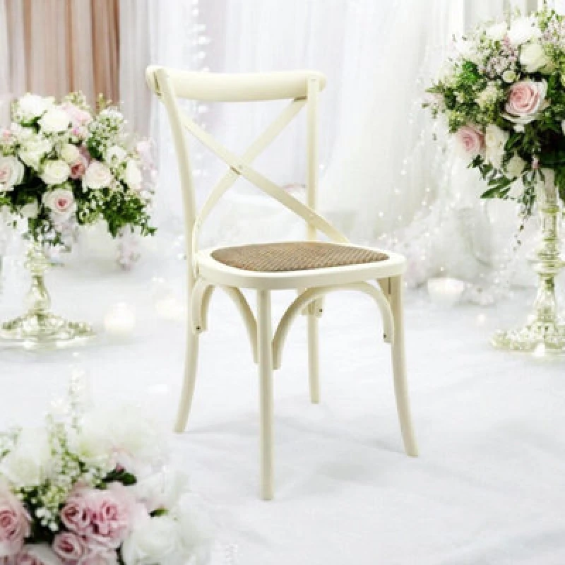 Image of White French Cross Back Wooden Chair
