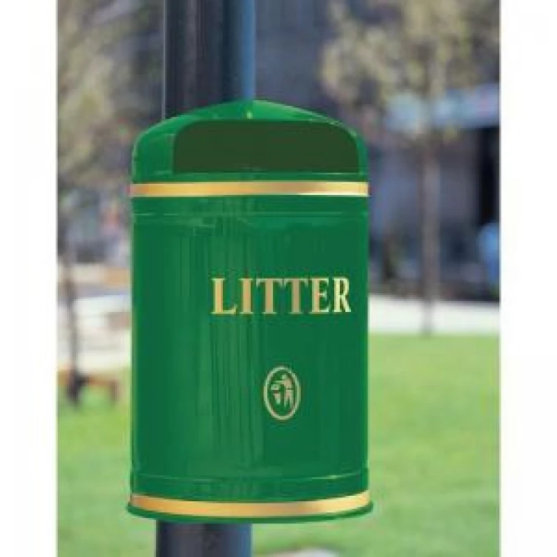Image of ESE Direct 40L Post Mounted Hooded Litter Bin - Green 317868 Outdoor Litter Bins