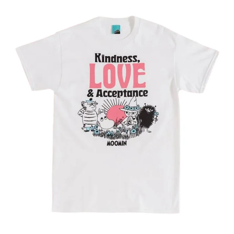 Image of Moomin Kindness Love & Acceptance T-Shirt in White Size: Small White Unisex S