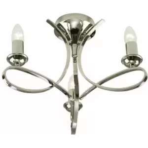 Image of Loops - Eaves Semi Flush Ceiling Chandelier 3 Lamp Bright Nickel Curved Multi Arm Light
