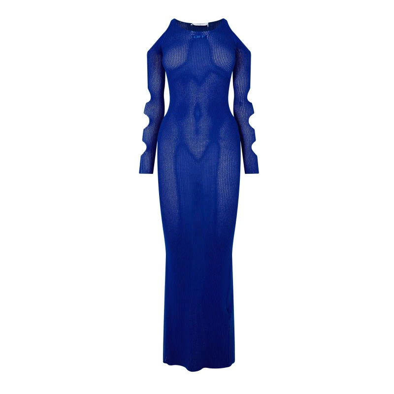 Image of Off White Womens Viscose Long Sleeve Cut Out Maxi Dress Blue 4540 female XXS (36)
