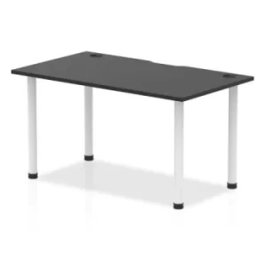 Image of Impulse Black Series 1400 x 800mm Straight Table Black Top with Cable Ports White Leg