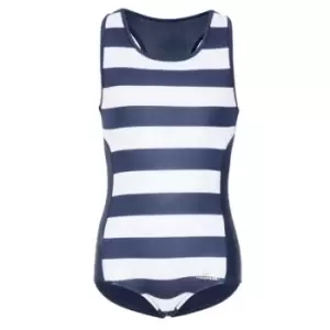 Image of Trespass Childrens Girls Wakely Swimsuit (5/6 Years) (Navy Stripe)