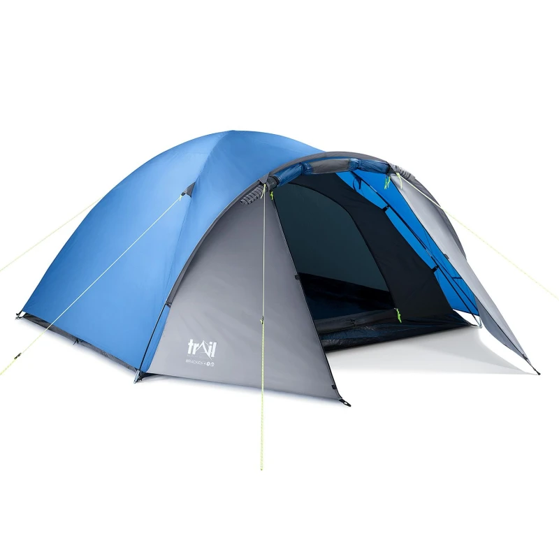 Image of Trail Outdoor Leisure Bracken 4 Man Tent With Porch Waterproof at 3000mm HH Camping Festival Trail Blue