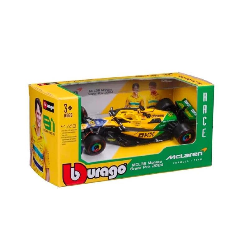 Image of Bburago F1 Mclaren MCL38 2024 Piastri Senna Livery 1:43 Scale Collectible Model