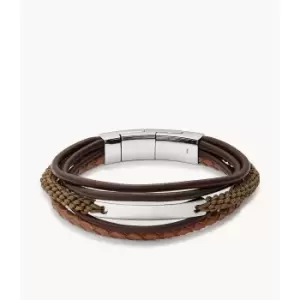 Image of Fossil Mens Vintage Casual Dark Brown Multi-Strand Bracelet - Brown / Brown / Gold