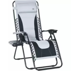 Image of Zero Gravity Lounger Folding Recliner Chair w/ Cup Holder Padded Pillow - Light Grey - Outsunny
