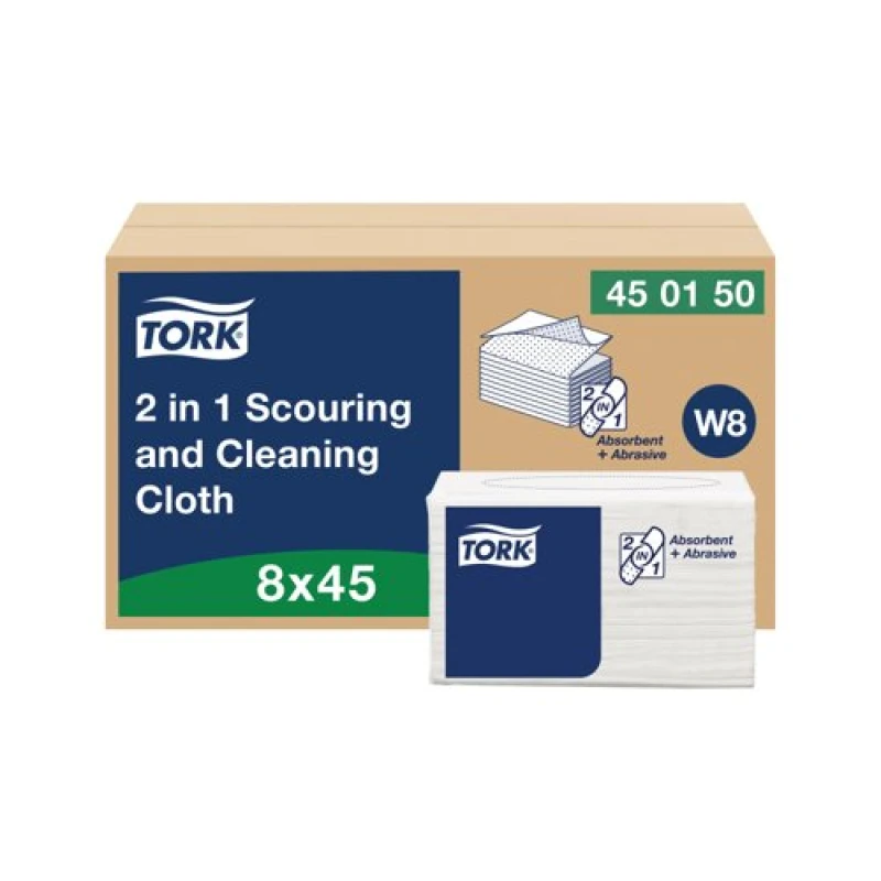 Image of Tork 2 in 1 Scouring and Cleaning Cloths White (360 Pack) 450150