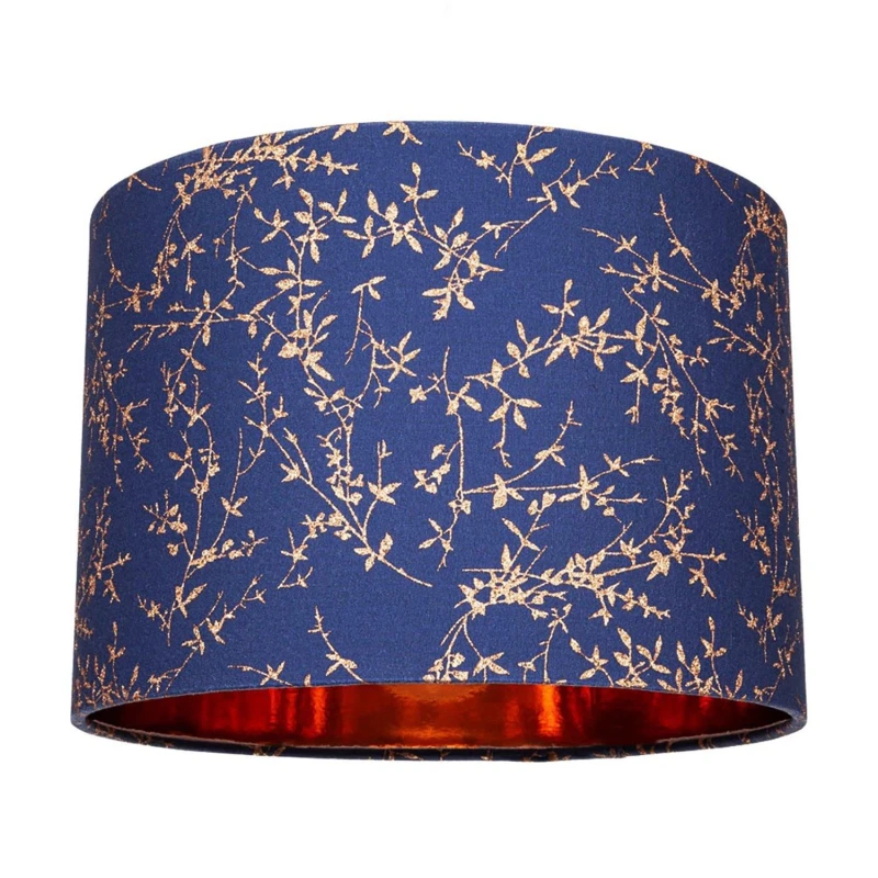 Image of Happy Homewares Modern Soft Cotton Fabric Lamp Shade with Shiny Foil Floral Decoration in Midnight Size: 12" Midnight Unisex 12"