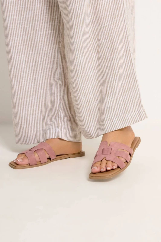 Image of Yours Womens Cut Out Mule Sandals In Wide E Fit in Pink Size: 7EEE Pink Female 7EEE
