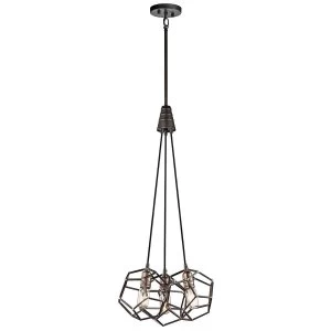 Image of 3 Light Cluster Pendant Cage Light Steel, E27
