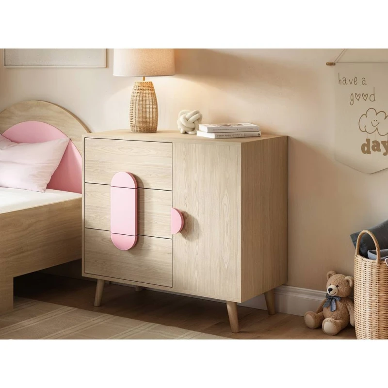 Image of Flair Noah Chest of Drawers Oak in Pink Pink Unisex