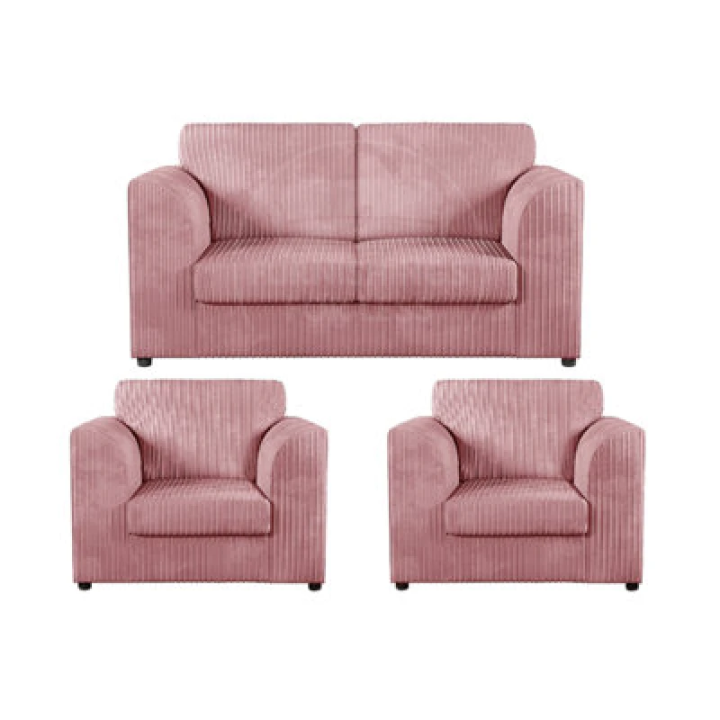 Image of Furnishings For Less UK Luxor Jumbo Cord 2 + 1 + 1 Fabric 3 Piece Sofa Suite - Scatter Back Pink