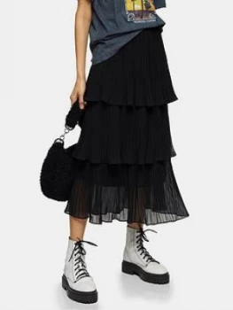 Image of Topshop Tiered Pleat Midi Skirt - Black, Size 14, Women
