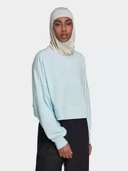 Image of adidas Aeroready Studio Loose Sweatshirt, Blue, Size L, Women