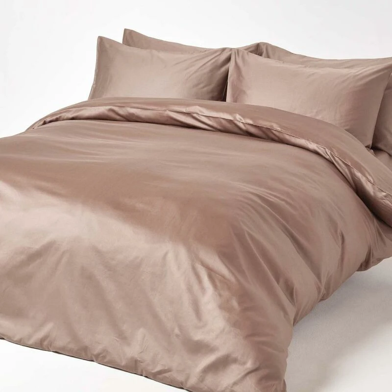 Image of Homescapes Sateen Cotton Duvet Cover Set 400 TC in Brown Size: Super King Brown Unisex Super King