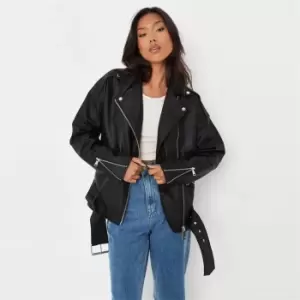 Image of Missguided Belted Faux Leather Biker - Black