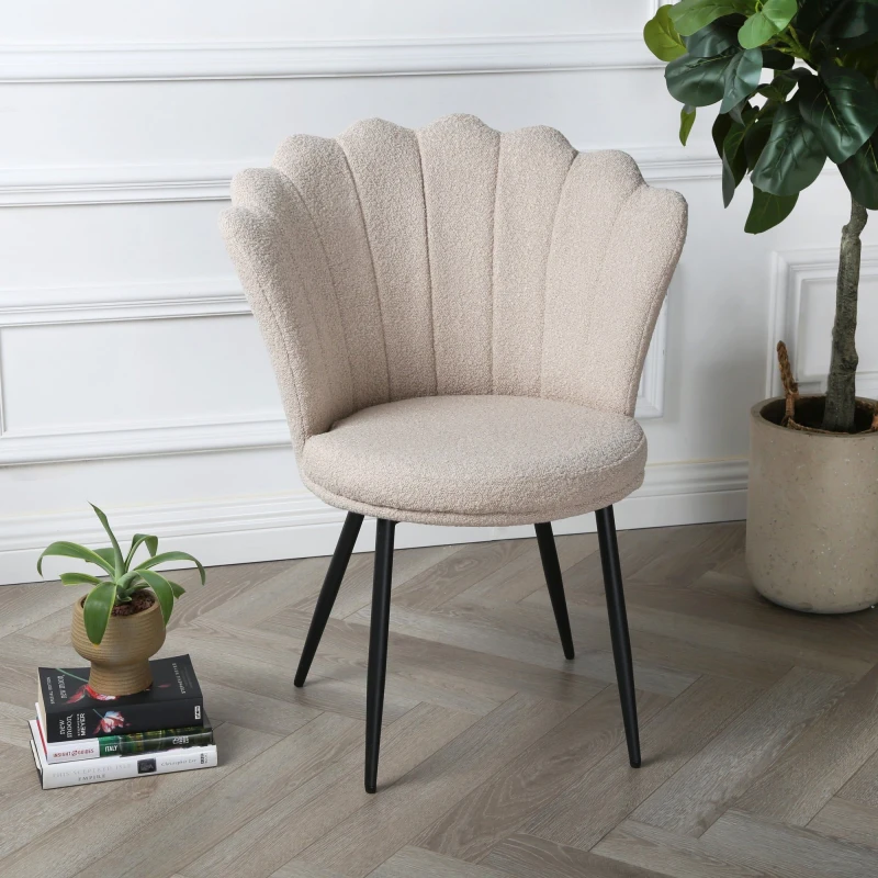 Image of Home Garden Direct Mini Flora - Occasional Chair in Boucle Fabric - Floral-Designed Backrest in Beige Beige Unisex