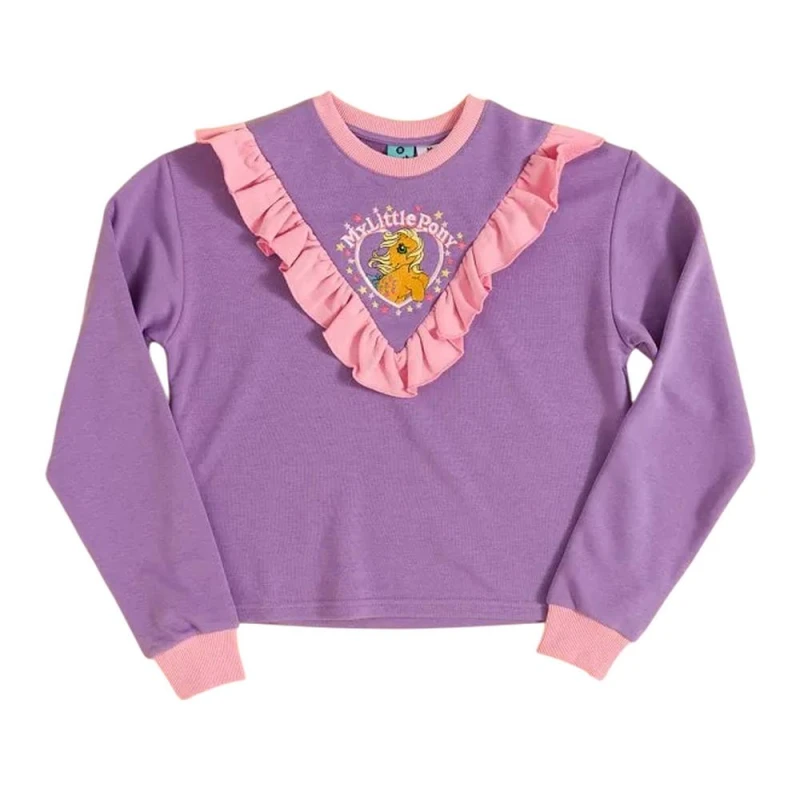 Image of My Little Pony Womens Ruffled Cropped Sweatshirt in Lilac Size: Medium Lilac Female M