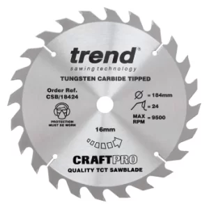 Image of Trend CRAFTPRO Wood Cutting Saw Blade 184mm 24T 16mm