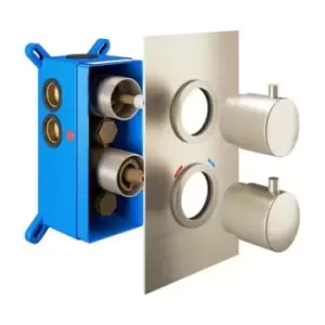 Image of Brushed Nickel Twin Outlet Round Thermostatic Shower Valve