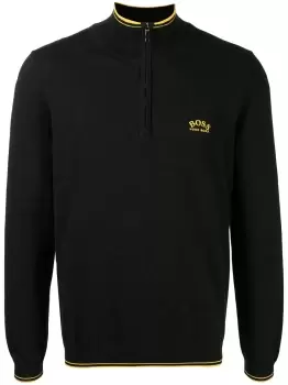 Image of BOSS Zip Neck Logo Sweater Black