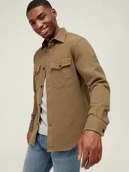 Image of Tommy Hilfiger Brushed Overshirt - Army Green , Army Green, Size XL, Men