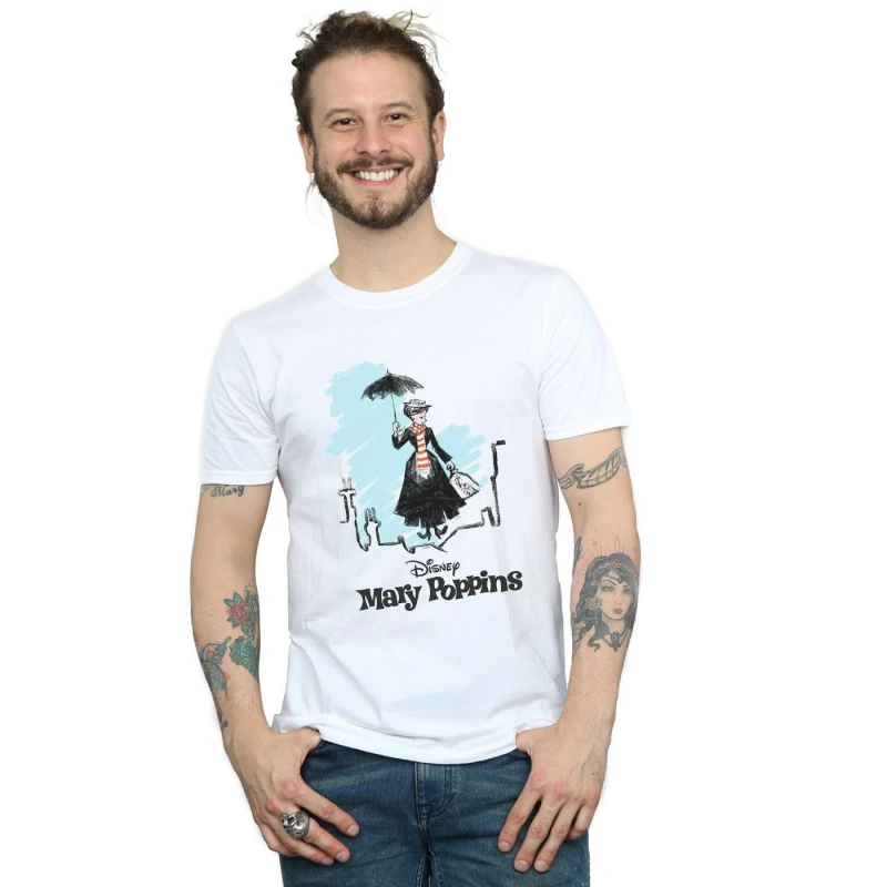 Image of Disney Men Mary Poppins Rooftop Landing Colour T-Shirt in White Size: Small White S Male 5057981445271