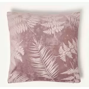 Image of Pink Velvet Tropical Leaf Square Cushion, 45 x 45cm - Pink - Homescapes