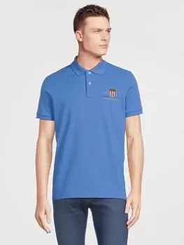 Image of GANT Gant Archive Shield Ss Pique Polo Shirt, Blue Size M Men