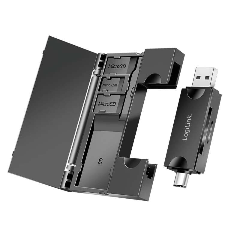 Image of LogiLink USB 3.0 Cardreader. USB-A / USB-C. w/ memory card storage box