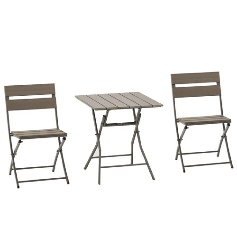 Image of Outsunny 3 PCS Foldable Garden Bistro Set Folding Table And Chairs Set, Grey Grey
