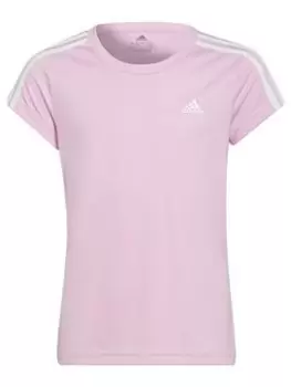 Image of adidas Designed2move Kids Girls 3 Stripes T-Shirt Ss - Light Purple, Light Purple, Size 7-8 Years, Women