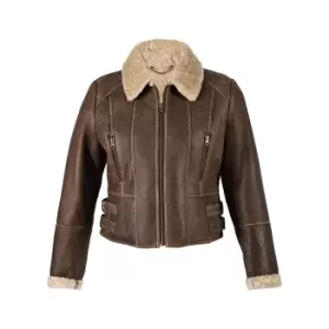 Image of Eastern Counties Leather Womens/Ladies Ella Cropped Sheepskin Flying Jacket (10) (Chocolate Forest)