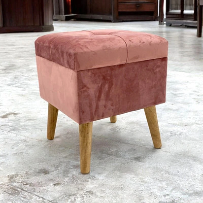 Image of Pink Wooden Footstool With Storage